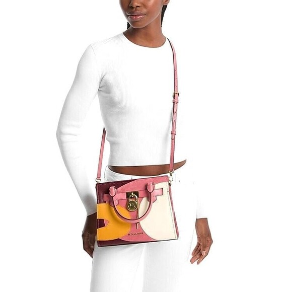 New Michael Kors Hamilton Small Two-Tone Satchel Light Berry Sorbet - Picture 2 of 3